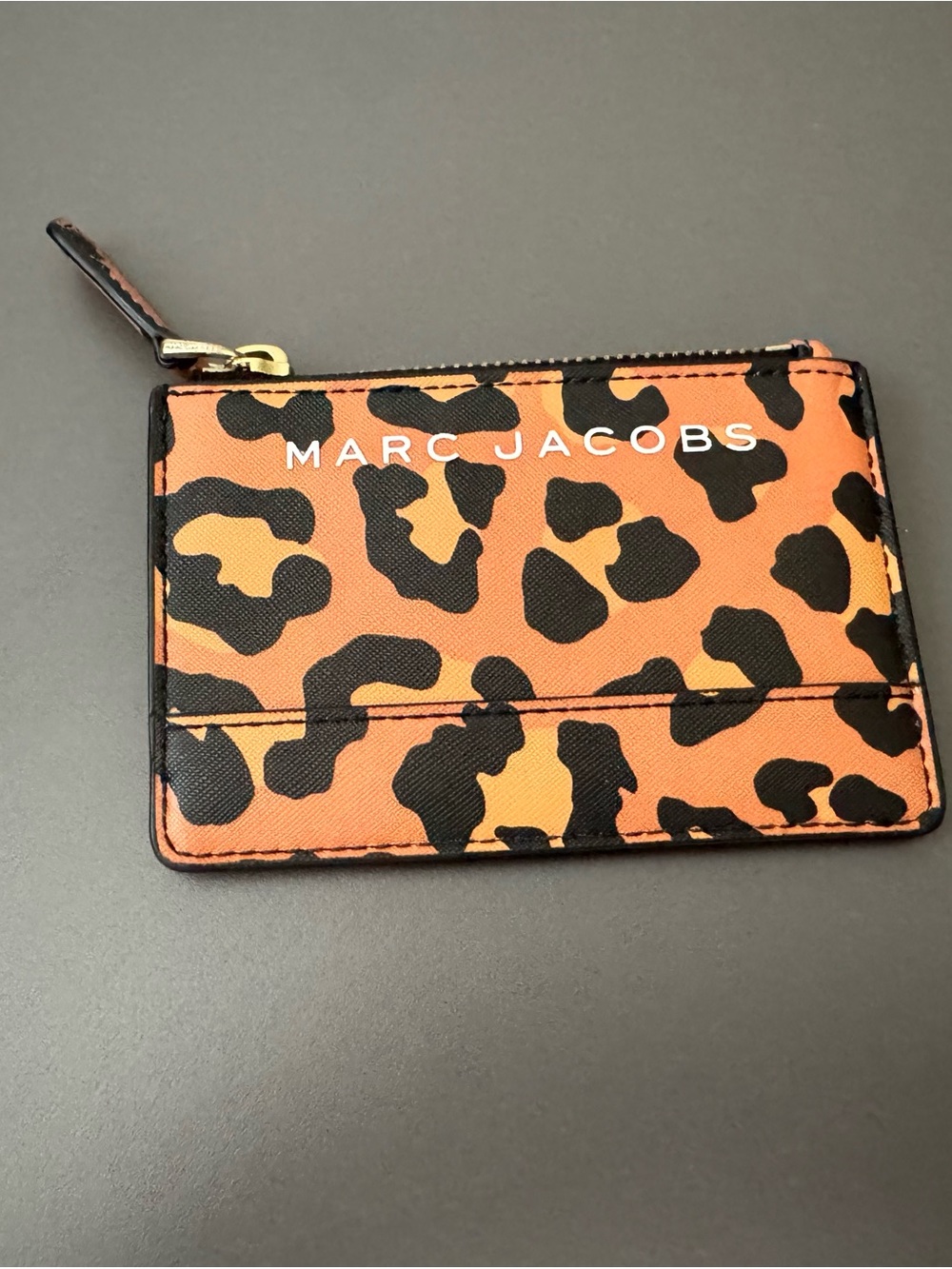 Marc Jacobs Orange and Black Leopard Print Zip Card Case